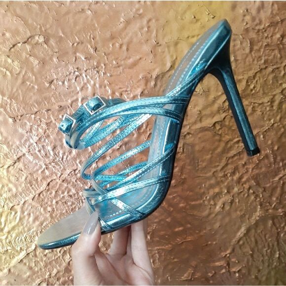 NWT Zara Metallic Blue Strappy Sandals - Picture 13 of 16